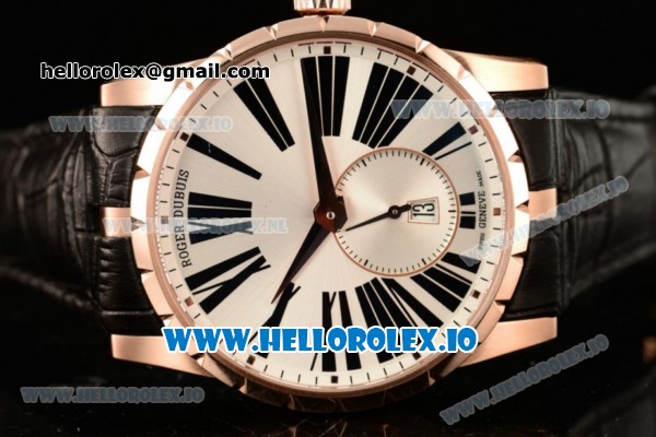 Roger Dubuis Excalibur 36 Miyota 9015 Automatic Rose Gold Case White Dial With Roman Numeral Markers Black Leather Strap - 1:1 Original - Click Image to Close